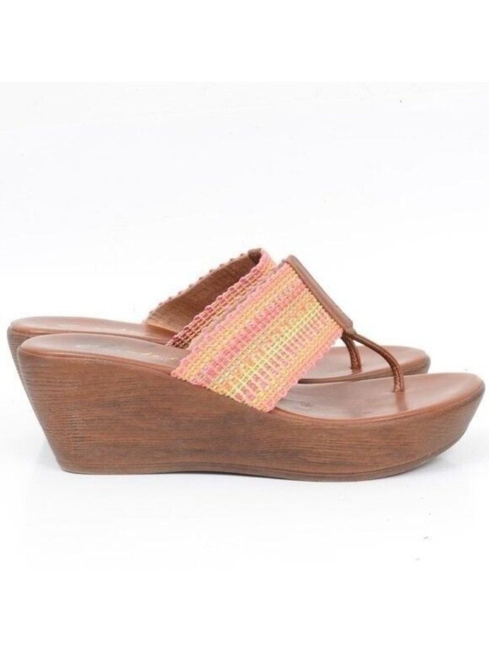 Contesa Women's 8.5 Colorful Platform Wedge Thong Sandals Summer Vacation Resort